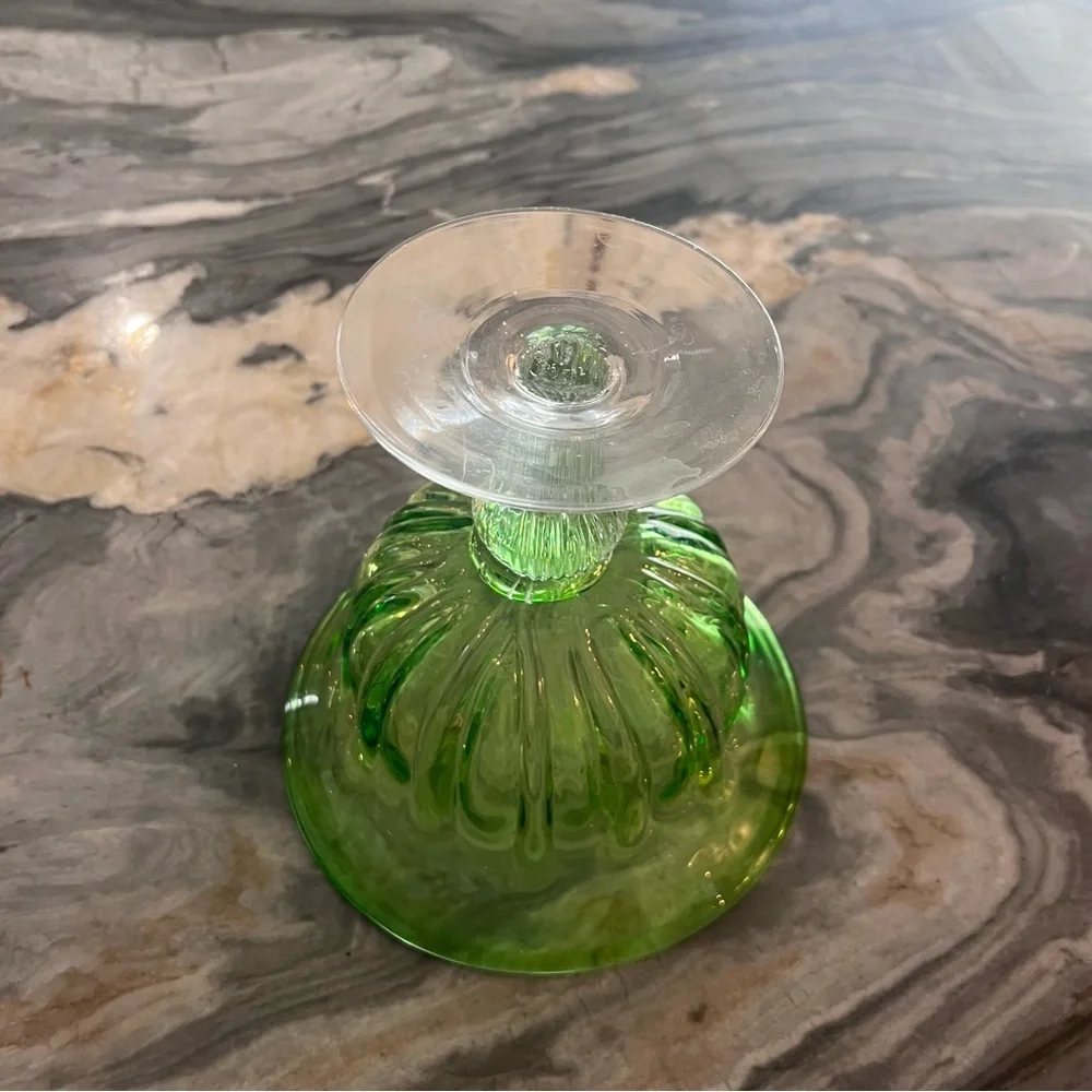 Hand Blown Green Fluted Compote Bowl Italy